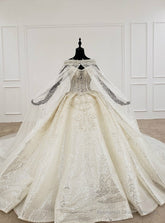 Champagne Ball Gown Sequins Sweetheart Beading Wedding Dress With Shawl
